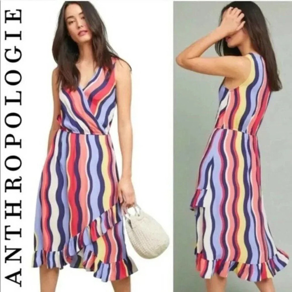 Anthropologie Dresses & Skirts - PLENTY BY TRACY REESE Daphne Wrap Dress Striped Maxi Colorful Large